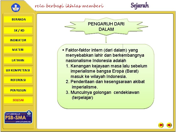 rela berbagi ikhlas memberi BERANDA SK / KD Sejarah PENGARUH DARI DALAM INDIKATOR MATERI