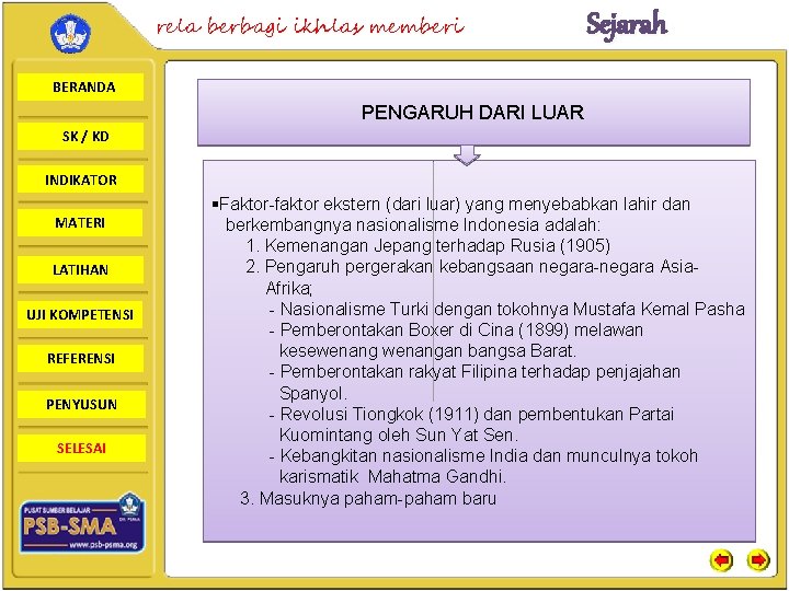 rela berbagi ikhlas memberi Sejarah BERANDA PENGARUH DARI LUAR SK / KD INDIKATOR MATERI