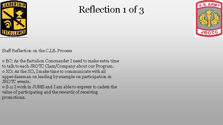 Reflection 1 of 3 Staff Reflection on the C. I. B. Process ○ BC: