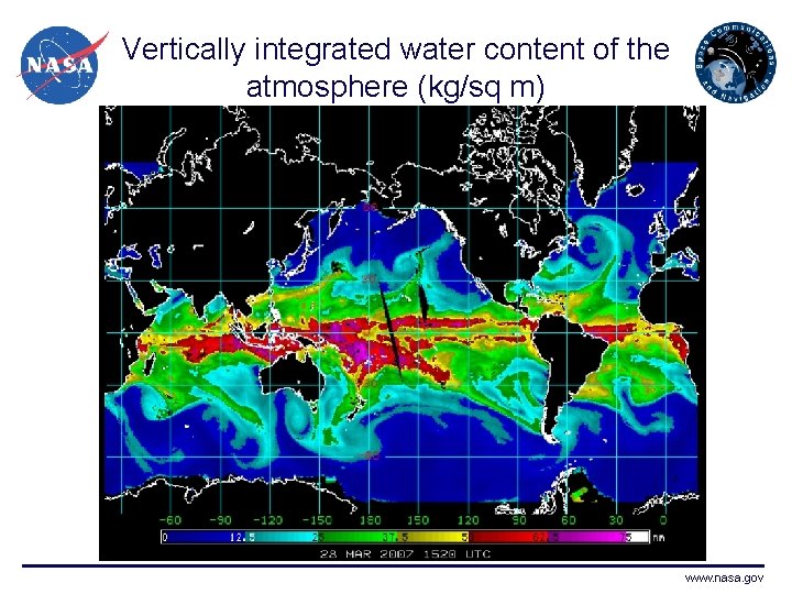 Vertically integrated water content of the atmosphere (kg/sq m) www. nasa. gov 