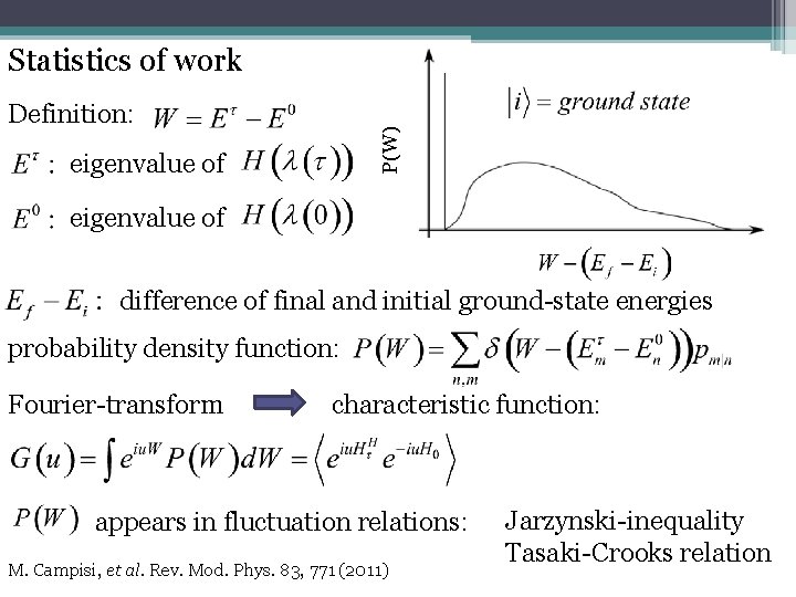 Statistics of work P(W) Definition: eigenvalue of difference of final and initial ground-state energies