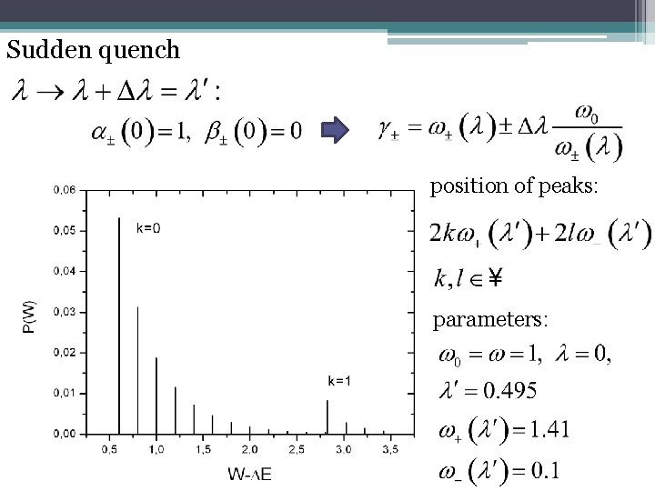 Sudden quench position of peaks: parameters: 