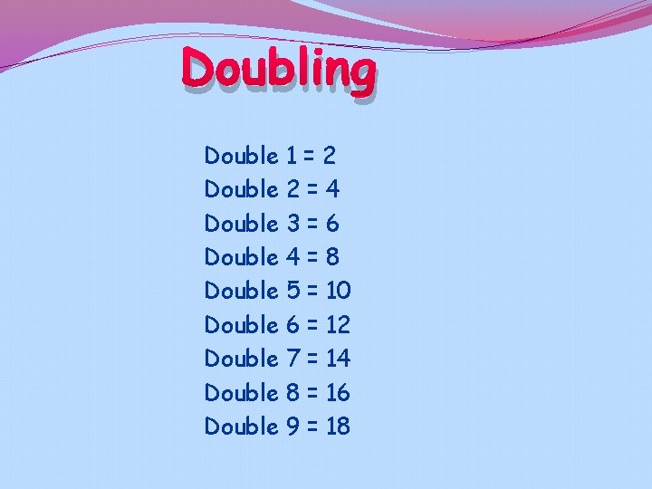 Doubling Double 1 = 2 Double 2 = 4 Double 3 = 6 Double