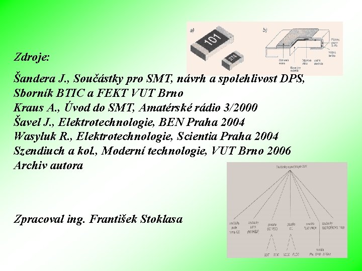 Zdroje: Šandera J. , Součástky pro SMT, návrh a spolehlivost DPS, Sborník BTIC a