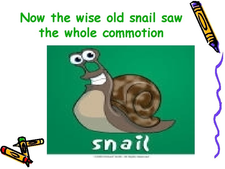 Now the wise old snail saw the whole commotion 