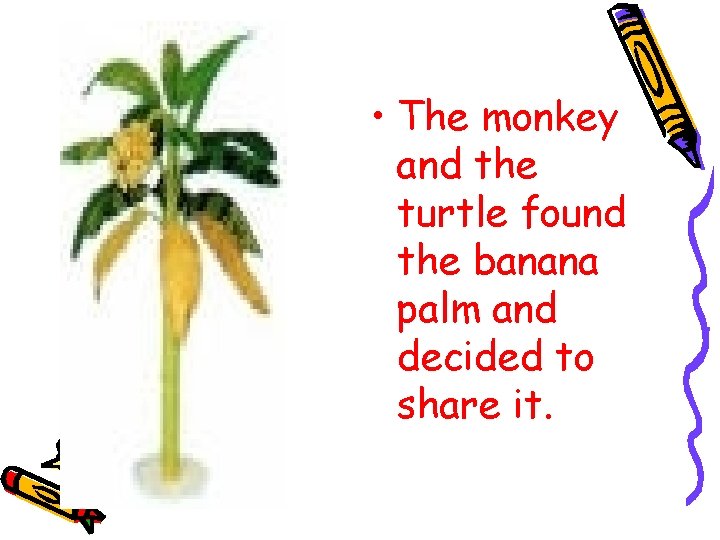  • The monkey and the turtle found the banana palm and decided to