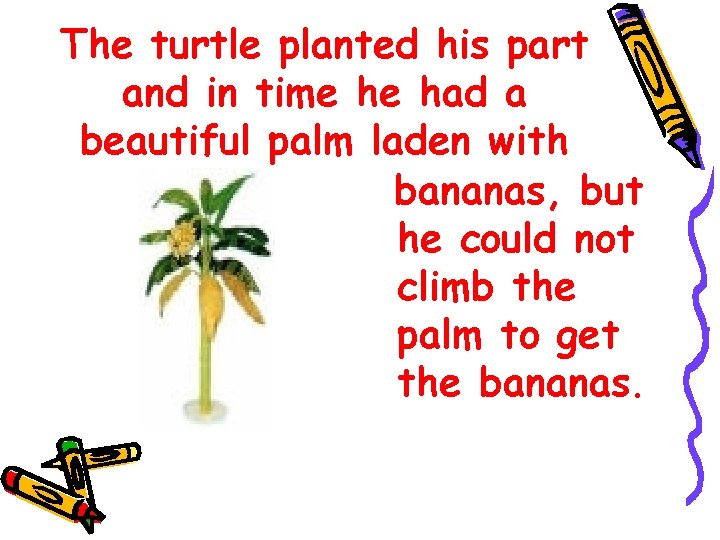 The turtle planted his part and in time he had a beautiful palm laden