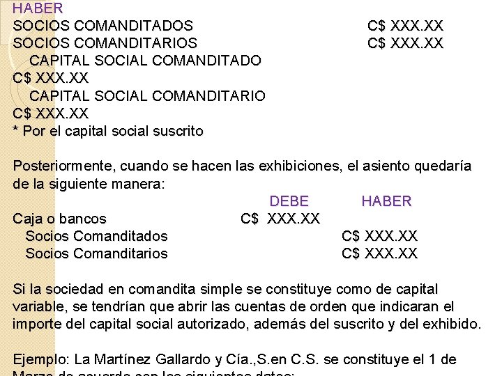 HABER SOCIOS COMANDITADOS SOCIOS COMANDITARIOS CAPITAL SOCIAL COMANDITADO C$ XXX. XX CAPITAL SOCIAL COMANDITARIO