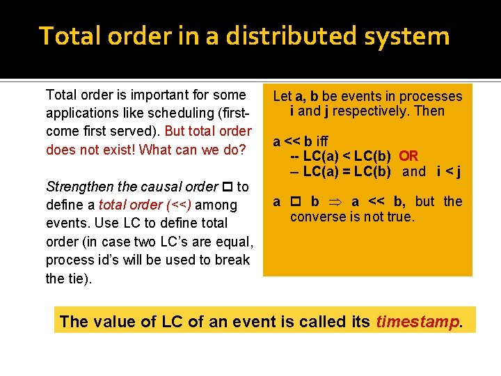 Total order in a distributed system Total order is important for some applications like