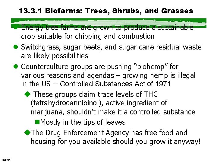 13. 3. 1 Biofarms: Trees, Shrubs, and Grasses l Energy tree farms are grown