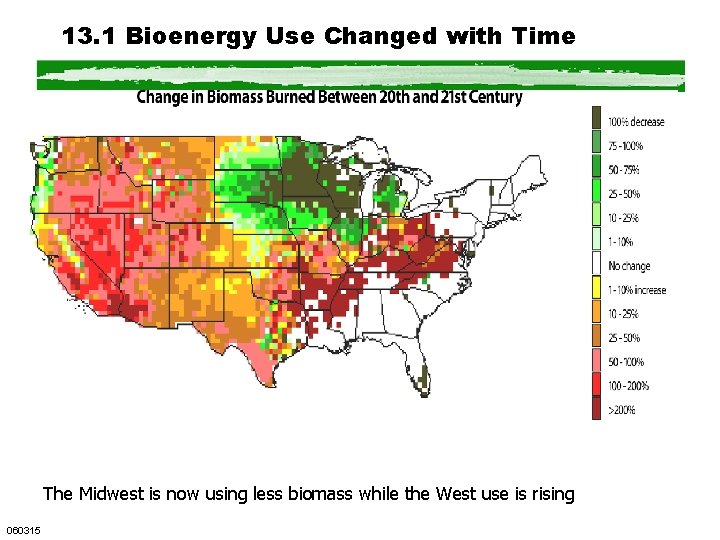 13. 1 Bioenergy Use Changed with Time The Midwest is now using less biomass