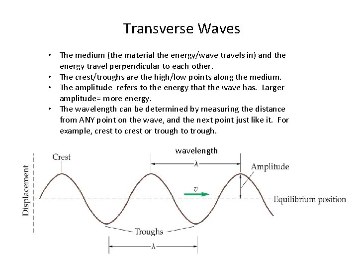 Transverse Waves • The medium (the material the energy/wave travels in) and the energy