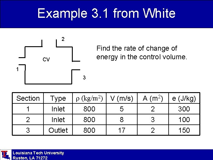 Example 3. 1 from White 2 Find the rate of change of energy in