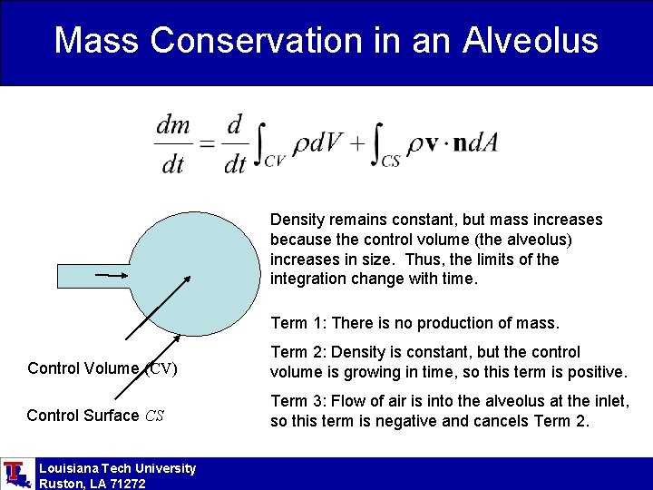 Mass Conservation in an Alveolus Density remains constant, but mass increases because the control