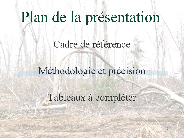 Plan de la présentation Cadre de référence Méthodologie et précision Tableaux à compléter 2