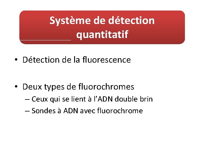 Système de détection quantitatif • Détection de la fluorescence • Deux types de fluorochromes