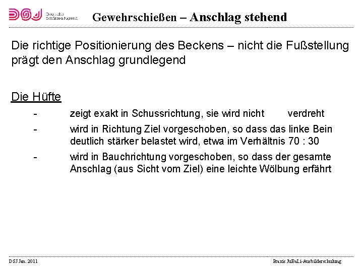 Gewehrschießen – Anschlag stehend Die richtige Positionierung des Beckens – nicht die Fußstellung prägt