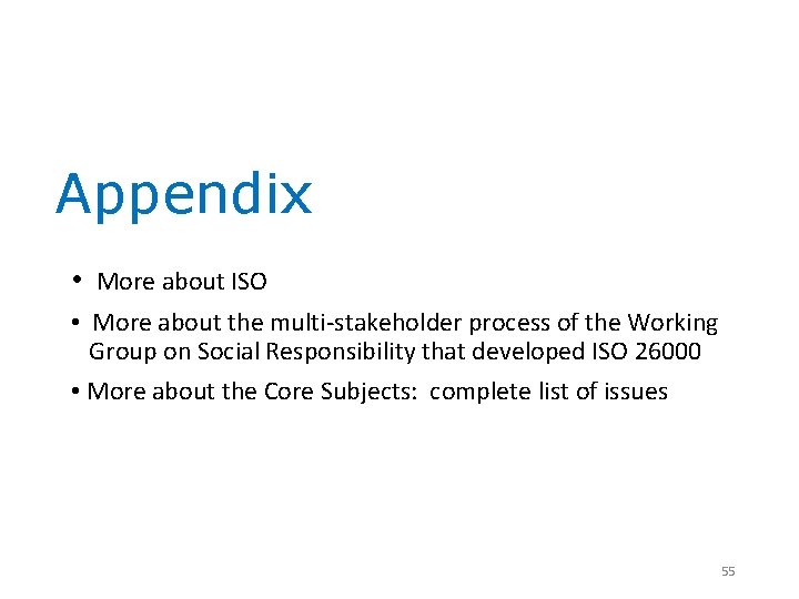 Appendix • More about ISO • More about the multi-stakeholder process of the Working