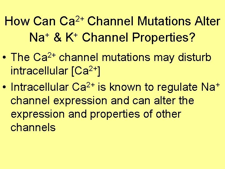 How Can Ca 2+ Channel Mutations Alter Na+ & K+ Channel Properties? • The