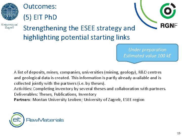 Outcomes: (5) EIT Ph. D Strengthening the ESEE strategy and highlighting potential starting links