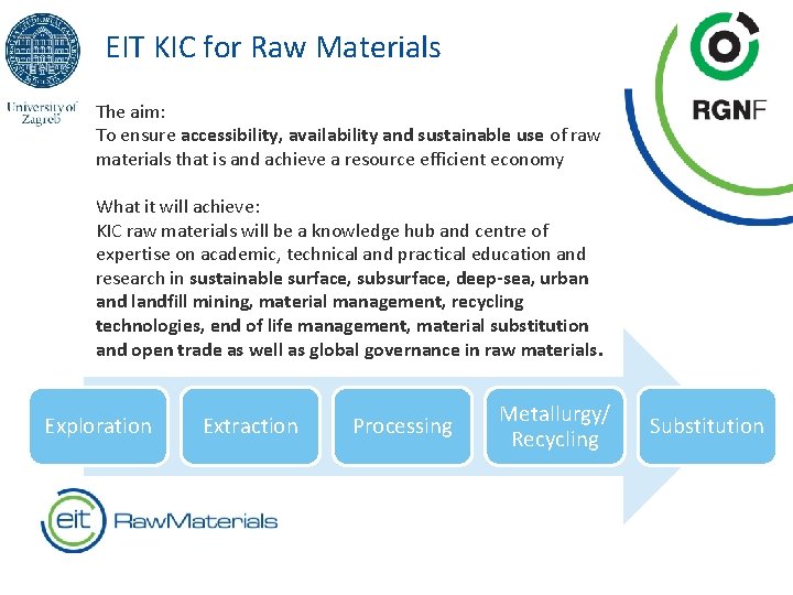EIT KIC for Raw Materials The aim: To ensure accessibility, availability and sustainable use