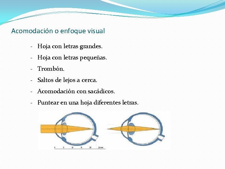 Acomodación o enfoque visual - Hoja con letras grandes. - Hoja con letras pequeñas.