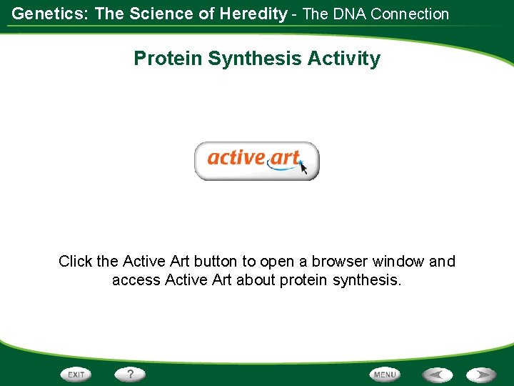 Genetics: The Science of Heredity - The DNA Connection Protein Synthesis Activity Click the