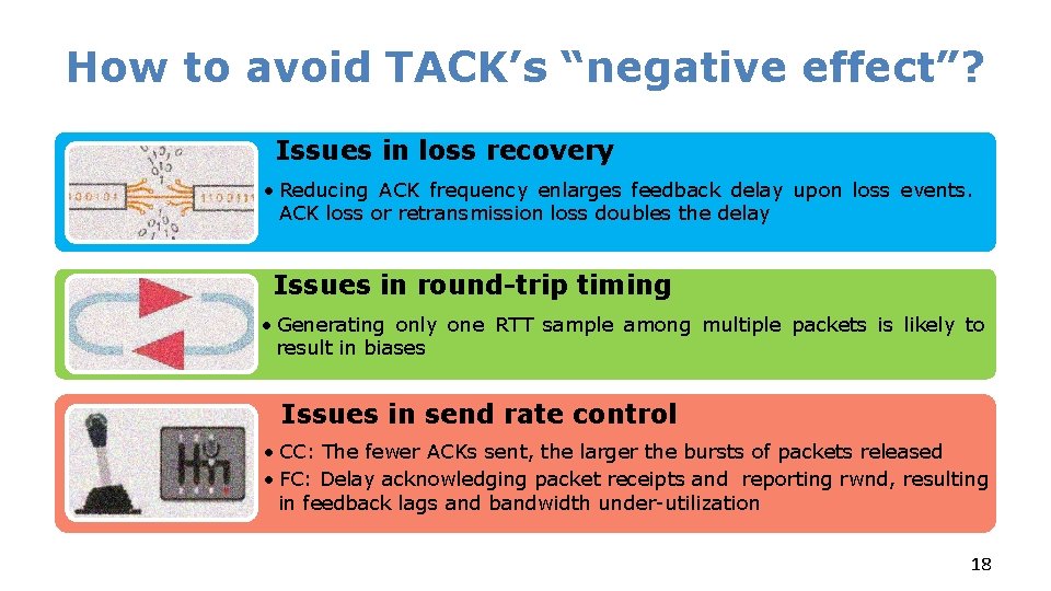 How to avoid TACK’s “negative effect”? Issues in loss recovery • Reducing ACK frequency