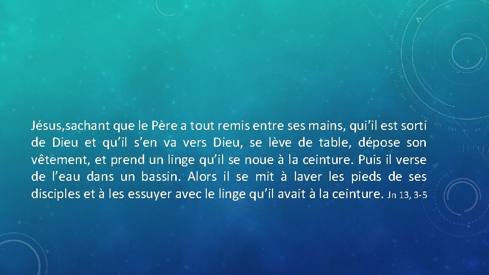 Jésus, sachant que le Père a tout remis entre ses mains, qui’il est sorti