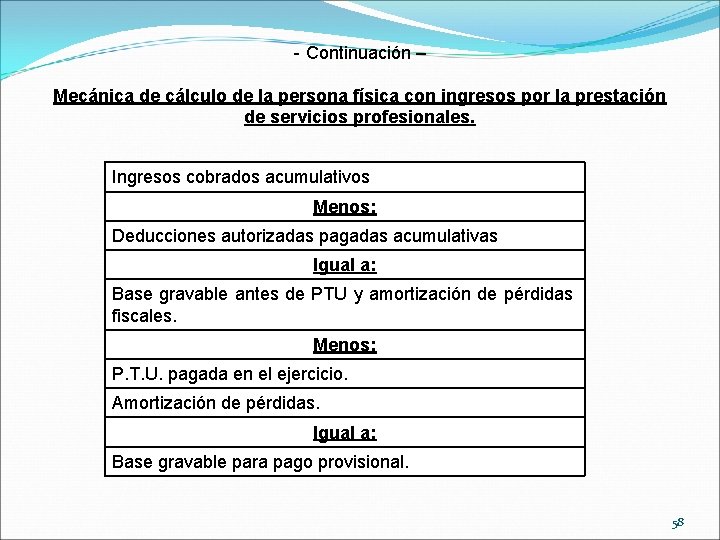 - Continuación – Mecánica de cálculo de la persona física con ingresos por la