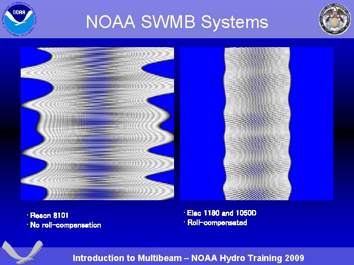NOAA SWMB Systems • Reson 8101 • No roll-compensation • Elac 1180 and 1050