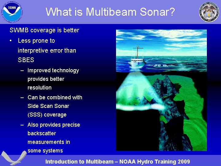 What is Multibeam Sonar? SWMB coverage is better • Less prone to interpretive error
