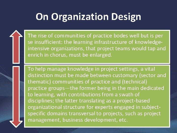 On Organization Design The rise of communities of practice bodes well but is per