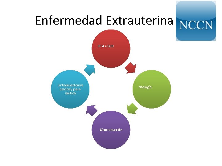 Enfermedad Extrauterina HTA + SOB Linfadenectomía pelvica y paraaortica citología Citorreducción 