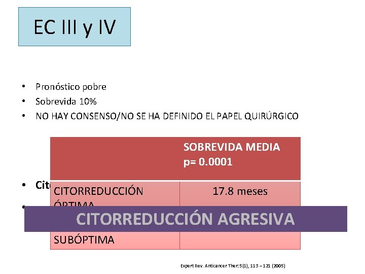 EC III y IV • Pronóstico pobre • Sobrevida 10% • NO HAY CONSENSO/NO