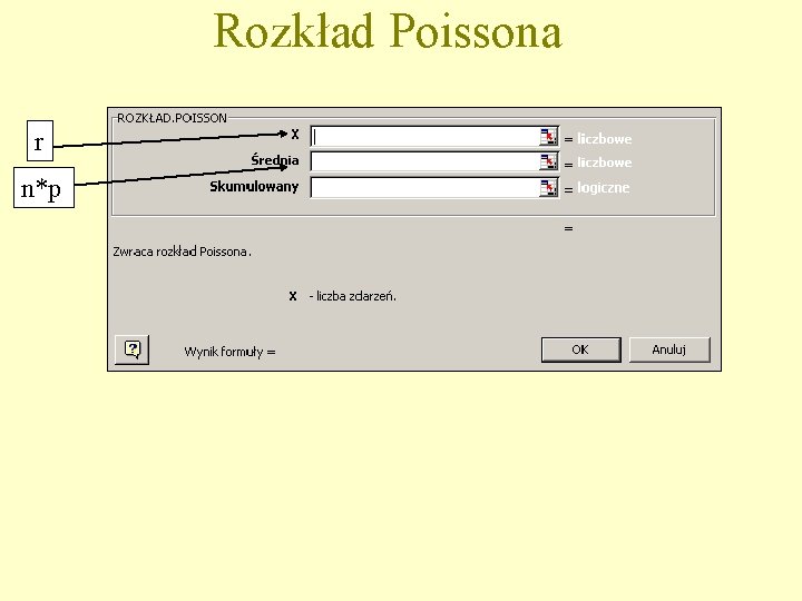 Rozkład Poissona r n*p 