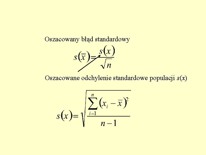 Oszacowany błąd standardowy Oszacowane odchylenie standardowe populacji s(x) 