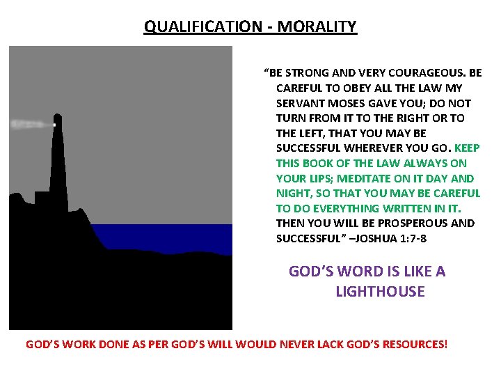 QUALIFICATION - MORALITY “BE STRONG AND VERY COURAGEOUS. BE CAREFUL TO OBEY ALL THE QUALIFICATION - MORALITY “BE STRONG AND VERY COURAGEOUS. BE CAREFUL TO OBEY ALL THE
