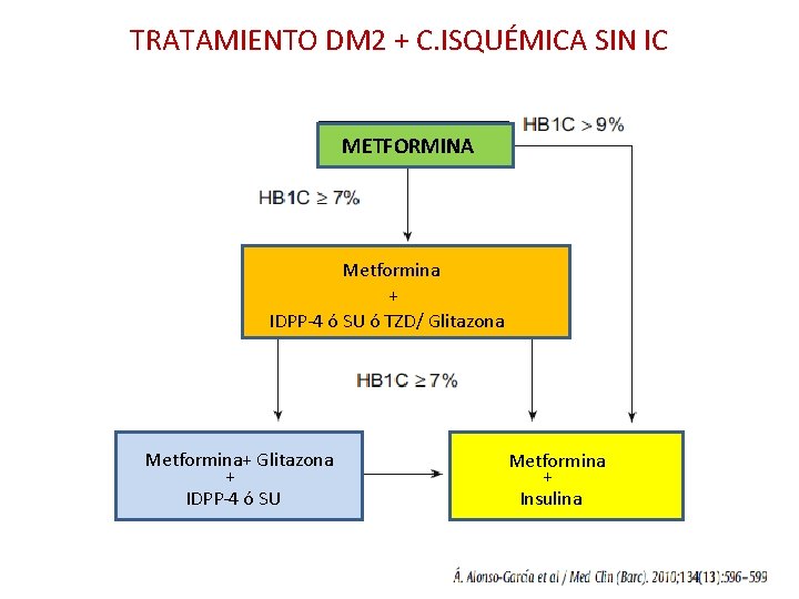 TRATAMIENTO DM 2 + C. ISQUÉMICA SIN IC METFORMINA Metformina + IDPP-4 ó SU