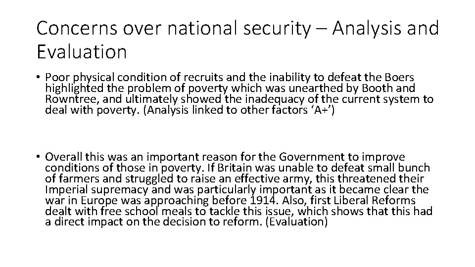 Concerns over national security – Analysis and Evaluation • Poor physical condition of recruits