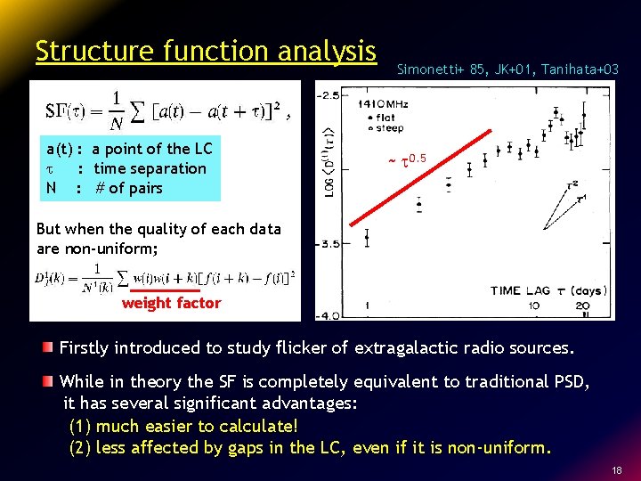 Structure function analysis a(t) : a point of the LC t : time separation