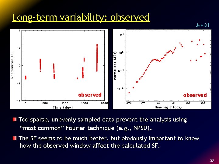 Long-term variability: observed JK+ 01 observed Too sparse, unevenly sampled data prevent the analysis