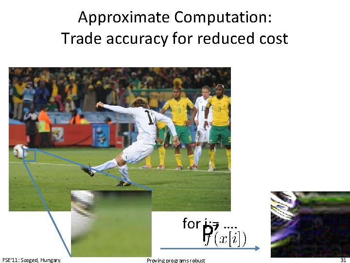 Approximate Computation: Trade accuracy for reduced cost for i: = …. P’ FSE’ 11: