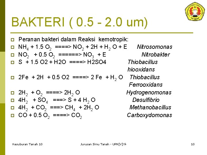 BAKTERI ( 0. 5 - 2. 0 um) p p p p p Peranan