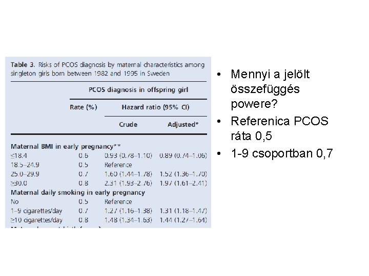  • Mennyi a jelölt összefüggés powere? • Referenica PCOS ráta 0, 5 •