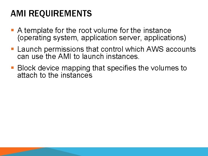 AMI REQUIREMENTS § A template for the root volume for the instance (operating system,