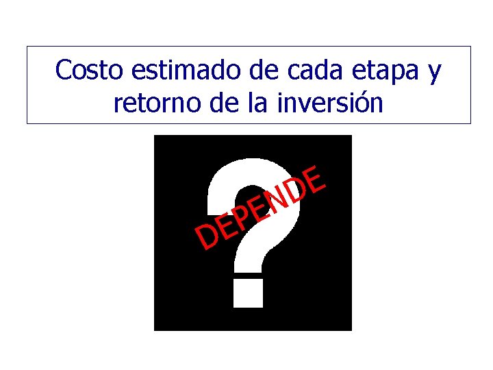 Costo estimado de cada etapa y retorno de la inversión N E P E