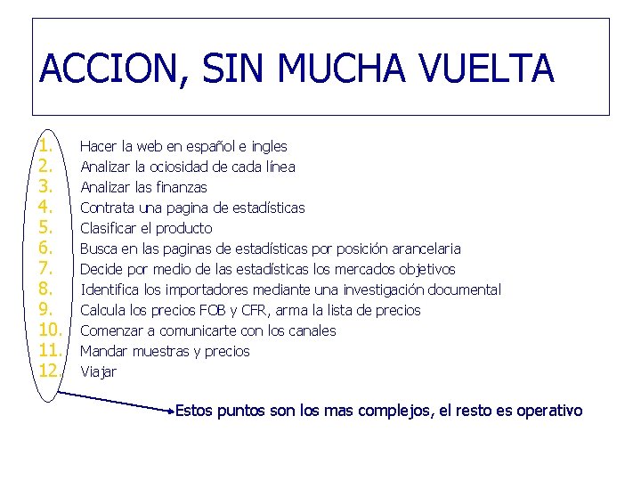 ACCION, SIN MUCHA VUELTA 1. 2. 3. 4. 5. 6. 7. 8. 9. 10.