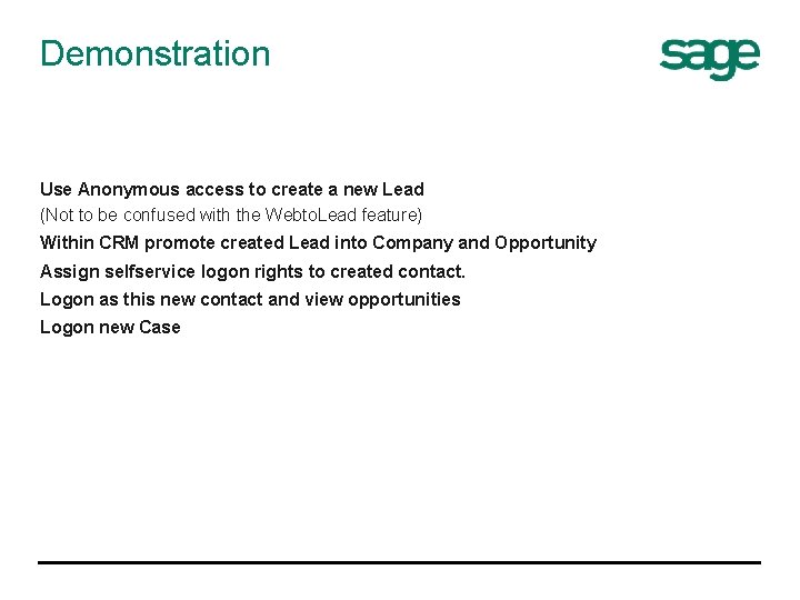 Demonstration Use Anonymous access to create a new Lead (Not to be confused with