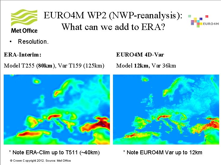 EURO 4 M WP 2 (NWP-reanalysis): What can we add to ERA? • Resolution.